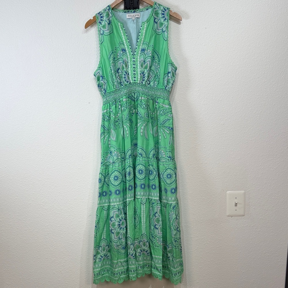 Hale Bob Liv Voile Midi Dress Green Sleeveless Paisley size Large - Picture 3 of 10